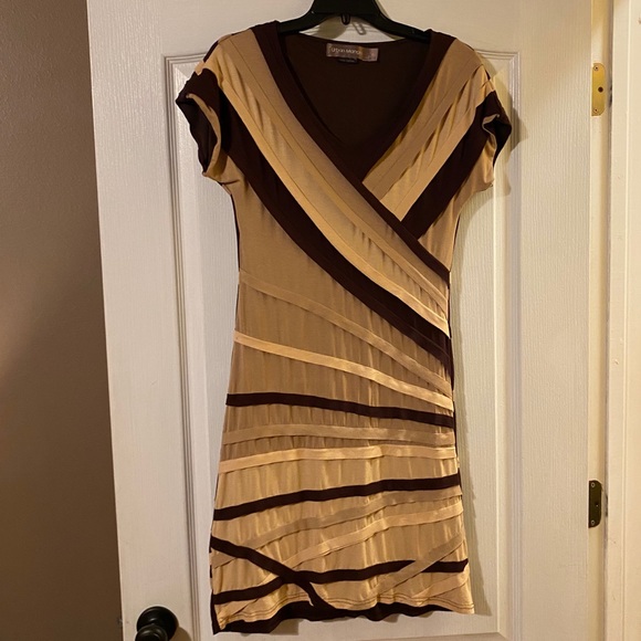Urban Mango brown, dark, light tan fitted dress S - Picture 1 of 9